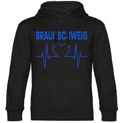 VIMAVERTRIEB® Kapuzen Sweatshirt Braunschweig - Herzschlag - Druck: blau - Shirt Pulli Hoodie Fußball Fanartikel Fanshop - Größe: L schwarz-2 von VIMAVERTRIEB