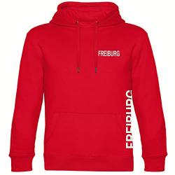 VIMAVERTRIEB® Kapuzen Sweatshirt Freiburg - Brust & Seite - Druck: weiß - Shirt Pulli Hoodie Fußball Fanartikel Fanshop - Größe: M rot von VIMAVERTRIEB