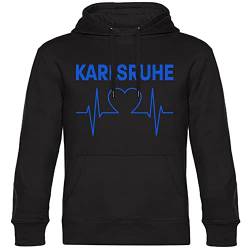 VIMAVERTRIEB® Kapuzen Sweatshirt Karlsruhe - Herzschlag - Druck: blau - Shirt Pulli Hoodie Fußball Fanartikel Fanshop - Größe: M schwarz von VIMAVERTRIEB