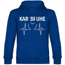 VIMAVERTRIEB® Kapuzen Sweatshirt Karlsruhe - Herzschlag - Druck: weiß - Shirt Pulli Hoodie Fußball Fanartikel Fanshop - Größe: L blau von VIMAVERTRIEB