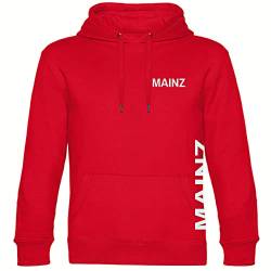 VIMAVERTRIEB® Kapuzen Sweatshirt Mainz - Brust & Seite - Druck: weiß - Shirt Pulli Hoodie Fußball Fanartikel Fanshop - Größe: S rot von VIMAVERTRIEB