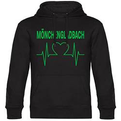 VIMAVERTRIEB® Kapuzen Sweatshirt Mönchengladbach - Herzschlag - Druck: grün - Shirt Pulli Hoodie Fußball Fanartikel Fanshop - Größe: M schwarz von VIMAVERTRIEB