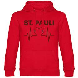 VIMAVERTRIEB® Kapuzen Sweatshirt St. Pauli - Herzschlag - Druck: braun - Shirt Pulli Hoodie Fußball Fanartikel Fanshop - Größe: M rot von VIMAVERTRIEB