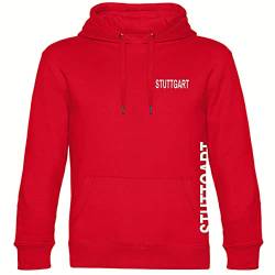 VIMAVERTRIEB® Kapuzen Sweatshirt Stuttgart - Brust & Seite - Druck: weiß - Shirt Pulli Hoodie Fußball Fanartikel Fanshop - Größe: M rot von VIMAVERTRIEB