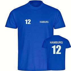 VIMAVERTRIEB® Kinder T-Shirt Hamburg - Trikot 12 - Druck: weiß - Shirt Jungen Mädchen Fußball Fanartikel Fanshop - Größe: 140 blau von VIMAVERTRIEB