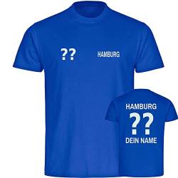 VIMAVERTRIEB® Kinder T-Shirt Hamburg - Trikot mit Deinem Namen und Nummer - Druck: weiß - Shirt Jungen Mädchen Wunschtext - Größe: 152 blau von VIMAVERTRIEB