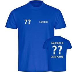 VIMAVERTRIEB® Kinder T-Shirt Karlsruhe - Trikot mit Deinem Namen und Nummer - Druck: weiß - Shirt Jungen Mädchen Wunschtext - Größe: 140 blau von VIMAVERTRIEB