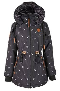 VIN TE Damen Jacke Parka Anorak Mantel Outdoor Wasserabweisend Teddyfell-Futter gefüttert Anker M-3XL (as3, alpha, m, regular, regular, Schwarz-9919) von VIN TE