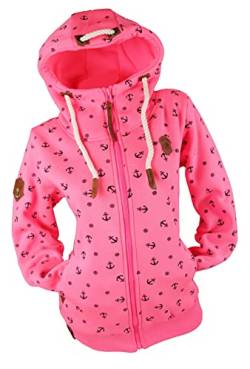 VIN TE Damen Sweat Jacke Kapuze Hoodie Fleece Übergangsjacke Anker Meliert Gestreift oder Unifarben S-7XL (as3, alpha, m, regular, regular, Pink-2058) von VIN TE