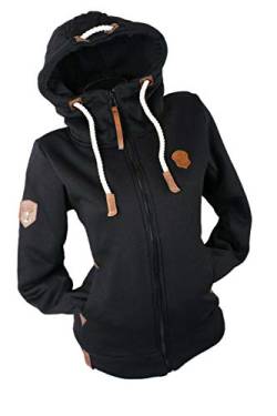 VIN TE Damen Sweat Jacke Kapuze Hoodie Fleece Übergangsjacke meliert oder unifarben S M L XL 2XL 3XL (Schwarz-Uni1739, S) von VIN TE