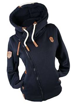 VIN TE Damen Sweat Jacke XXL Kapuze Hoodie Übergangsjacke Fleece gefüttert schräger Reißverschluss verschiedene Modelle Anker Pfote Uni M - 3XL (as3, alpha, 6x_l, regular, regular, Blau-1727, 6XL) von VIN TE