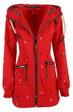 VIN TE Damen Sweat Parka Mantel Jacke Kapuze Fleece gefüttert Hoodie Anker M L XL 2XL (Rot, XXL) von VIN TE