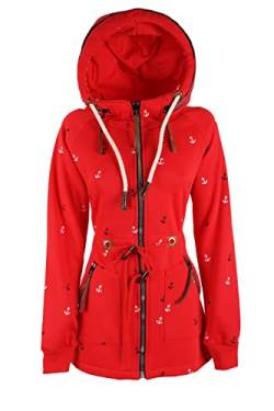 VIN TE Damen Sweat Parka Mantel Jacke Kapuze Fleece gefüttert Hoodie Anker M L XL 2XL (Rot-1010, L) von VIN TE