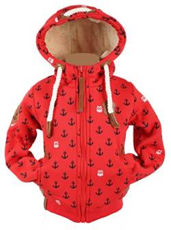 VIN TE Kinder Sweat Jacke Kapuze Hoodie dick gefüttert Teddyfell Futter Anker 98-134 (as3, numeric, numeric_140, regular, Rot-61/62, 140) von VIN TE