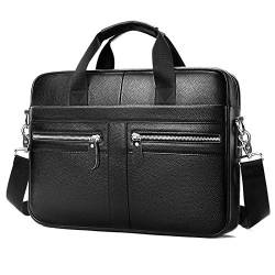 Businesstasche Herren Leder Aktentasche Männer Handtasche Vintage Laptoptasche Arbeitstasche Umhängetasche Schultertasche für 14 Zoll Notebook - Schwarz(aktualisierte Version) von VINBAGGE