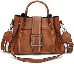 VINBAGGE Damen Handtasche PU Henkeltasche Top Griff Tasche Vintage Weiches Umhängetasche Große Schultertasche Hobo Bag für Frauen Büro Schule Einkauf - Braun von VINBAGGE