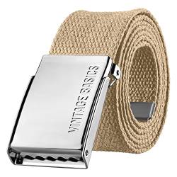 VINTAGE BASICS Unisex Stoffgürtel 130cm lang - 3,8cm breit - Herren und Damen Gürtel - Stufenlos verstellbarer Canvas Belt - Metallschnalle Beige von VINTAGE BASICS