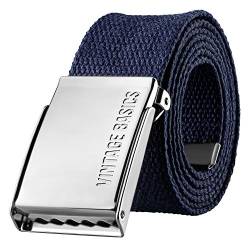 VINTAGE BASICS Unisex Stoffgürtel 130cm lang - 3,8cm breit - Herren und Damen Gürtel - Stufenlos verstellbarer Canvas Belt - Metallschnalle Blau von VINTAGE BASICS