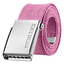 VINTAGE BASICS Unisex Stoffgürtel 130cm lang - 3,8cm breit - Herren und Damen Gürtel - Stufenlos verstellbarer Canvas Belt - Metallschnalle Rosa von VINTAGE BASICS