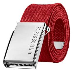 VINTAGE BASICS Unisex Stoffgürtel 130cm lang - 3,8cm breit - Herren und Damen Gürtel - Stufenlos verstellbarer Canvas Belt - Metallschnalle Rot von VINTAGE BASICS