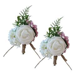 VINTORKY 2st Hochzeit Corsage Emulation Rosenbrosche Blumenhochzeitsbrosche Brosche Für Männer Rosendekor Blumen Ansteckblume Knopflöcher Rosenkorsage Künstlich Braut Weiß Seidenblume von VINTORKY