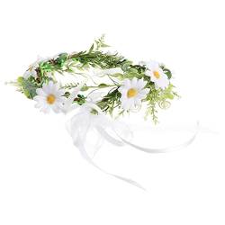 VINTORKY Boho-Kranz haarschmuck haarband Fotoshooting Kronen Blumenstirnband mit Schleife für die Hochzeit Girlande Blumenmädchen-Stirnband Blumenkrone die Blumen Kopfbedeckung Zubehör Weiß von VINTORKY