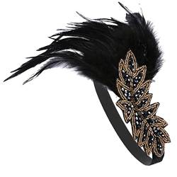 VINTORKY Hochzeits-feder-stirnband Brautkopfschmuck Für Die Hochzeit Schwarze Stirnbänder Für Frauen Gatsby-accessoires Für Frauen Flapper-kopfstück Kunstfeder 20er Angekettet von VINTORKY