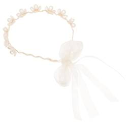 VINTORKY Spitzenstirnband Blumenstirnband mit Bändern Blütenkrone weiß Schleife Tiara Spitzenstirnbänder für Frauen Stirnbänder aus Spitze Farbe Milchtee Kopfbedeckung Blumenband Fräulein von VINTORKY