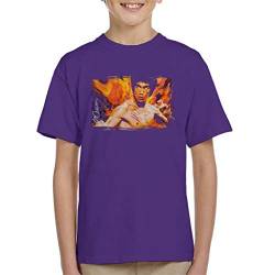 VINTRO Bruce Lee Flames Enter The Dragon Kinder T-Shirt Original Portrait von Sidney Maurer Professionell bedruckt Gr. 7 Jahre, violett von VINTRO