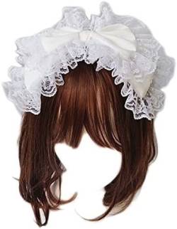 Frauen-Kopfschmuck, Mädchen-Kopfschmuck, Damen-Kopfschmuck, Spitzen-Stirnband, süße große Schleife, Kawaii-Haarband, Cosplay-Kopfschmuck (Color : Bianco) von VIORNO