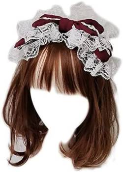 Frauen-Kopfschmuck, Mädchen-Kopfschmuck, Damen-Kopfschmuck, Spitzen-Stirnband, süße große Schleife, Kawaii-Haarband, Cosplay-Kopfschmuck (Color : Dark red) von VIORNO