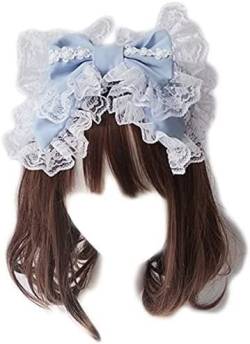 Frauen-Kopfschmuck, Mädchen-Kopfschmuck, Damen-Kopfschmuck, Spitzen-Stirnband, süße große Schleife, Kawaii-Haarband, Cosplay-Kopfschmuck (Color : Light blue) von VIORNO
