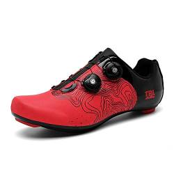 VIPBQO Herren Rennrad Fahrradschuhe Mountainbike Schuhe mit SPD Cleats Mountainbike Rotierende Indoor Fahrradschuhe Atmungsaktiv Outdoor Fahrradschuhe, schwarz / rot, 47 EU von VIPBQO