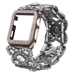 VIQIV Bling Apple Watch-Armbänder für Damen, 38 mm, Serie 3, 2, 1, verbessertes Sternenlicht, dehnbar, niedliches Armband mit Bling Cover für iWatch-Band, elegante Diamant-Strass, Edelstahl, Metall, von VIQIV