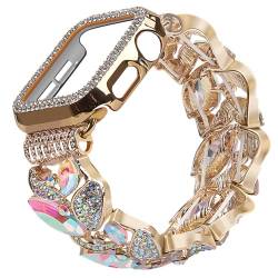 VIQIV Bling Dressy Armband mit Hülle, kompatibel mit Apple Watch-Armbändern 38 mm, 40 mm, 41 mm, 42 mm, 44 mm, 45 mm, 49 mm, für Damen, dehnbares Smartwatch-Armband für Damen, niedliches, schlankes von VIQIV