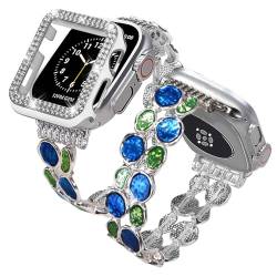 VIQIV Bling Dressy Armband mit Hülle, kompatibel mit Apple-Watch-Armbändern 38 mm, 40 mm, 41 mm, 42 mm, 44 mm, 45 mm, für Damen und Mädchen, dehnbar, dünnes Edelstahl-Metall-Armband für iWatch Serie von VIQIV