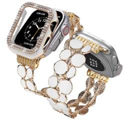 VIQIV Bling Dressy Armband mit Hülle, kompatibel mit Apple-Watch-Armbändern 38 mm, 40 mm, 41 mm, 42 mm, 44 mm, 45 mm, für Damen und Mädchen, dehnbar, dünnes Edelstahl-Metall-Armband für iWatch Serie von VIQIV