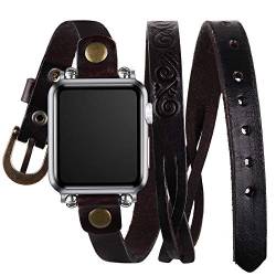 VIQIV Langes Wickelarmband, kompatibel mit Apple Watch, Ultra-Band, 38 mm, 40 mm, 41 mm, 42 mm, 44 mm, 45 mm, 49 mm, Schmuckarmband für iWatch Serie SE 8/7/6/5/5/4/3/2/1, Kaffee von VIQIV