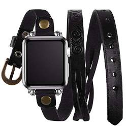 VIQIV Langes Wickelarmband, kompatibel mit Apple Watch, Ultra-Band, 38 mm, 40 mm, 41 mm, 42 mm, 44 mm, 45 mm, 49 mm, Schmuckarmband für iWatch Serie SE 8/7/6/5/5/4/3/2/1, Schwarz von VIQIV