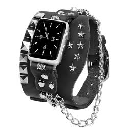 VIQIV Lederarmband, kompatibel mit Apple Watch-Armbändern der Serie 9, 8, 7, 6, 5, 4, 3, 38 mm, 40 mm, 41 mm, 42 mm, 44 mm, 45 mm, 49 mm, für Damen und Herren, echtes Leder, Gothic, Western-Stil, von VIQIV