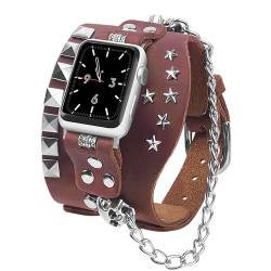 VIQIV Lederarmband, kompatibel mit Apple Watch-Armbändern der Serie 9, 8, 7, 6, 5, 4, 3, 38 mm, 40 mm, 41 mm, 42 mm, 44 mm, 45 mm, 49 mm, für Damen und Herren, echtes Leder, Gothic, Western-Stil, von VIQIV