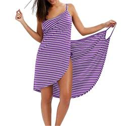 VIROYA Damen Handtuch Wrap, Damen Spa Wrap Set, Handtuch Wrap, Wearable Beach Handtuch, Sexy Sling Kleid Wickelkleid Bademantel (Color : Lila, Size : 3XL) von VIROYA