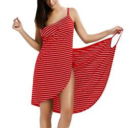 VIROYA Damen Handtuch Wrap, Damen Spa Wrap Set, Handtuch Wrap, Wearable Beach Handtuch, Sexy Sling Kleid Wickelkleid Bademantel (Color : Rot, Size : S) von VIROYA