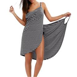 VIROYA Damen Handtuch Wrap, Damen Spa Wrap Set, Handtuch Wrap, Wearable Beach Handtuch, Sexy Sling Kleid Wickelkleid Bademantel (Color : Schwarz, Size : 3XL) von VIROYA