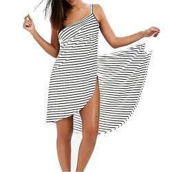 VIROYA Damen Handtuch Wrap, Damen Spa Wrap Set, Handtuch Wrap, Wearable Beach Handtuch, Sexy Sling Kleid Wickelkleid Bademantel (Color : Weiß, Size : XL) von VIROYA