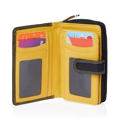 VISCONTI Bifold Leder Damen Geldbörse Colorado Combination Leather Mehrfarbig Purse (CD-22) (Schwarz/gelb (Black/Yellow) von VISCONTI