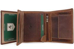 VISCONTI - Herren Leder Geldbörse Mittelgroß - Portmonee 8 Kartenfächer - Wallet mit Münzfach - RFID Schutz - Geschenkbox - Spear - 708 - Öl Hellbraun von VISCONTI