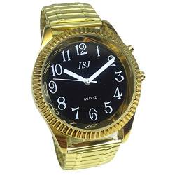 Analoge Armbanduhr mit Alarmfunktion, Anzeige der Uhrzeit und Datum auf Französisch, für Blinde und Menschen mit Sehbehinderung, Farbe Gold, Armband ausziehbar TUF-G302 von VISIONU