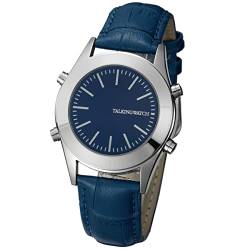 Englisch sprechende Armbanduhr mit Alarm, blaues Zifferblatt, Blaues Lederband Viy-blueu-026f von VISIONU