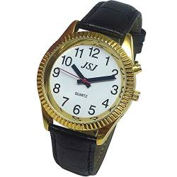 Sprechende Armbanduhr mit Sound in Italienisch, mit Wecker und Zeitanzeige, für Senioren und Nicht-Personen, schwarzes Lederband von VISIONU
